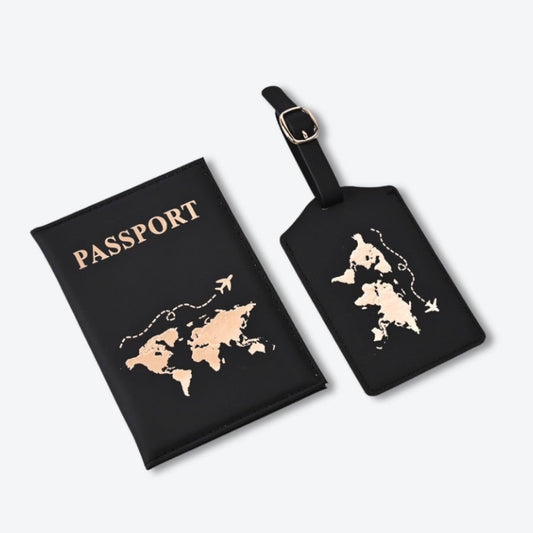 Ensemble Porte-Passeport et Étiquette de Bagage Élégant - Noir