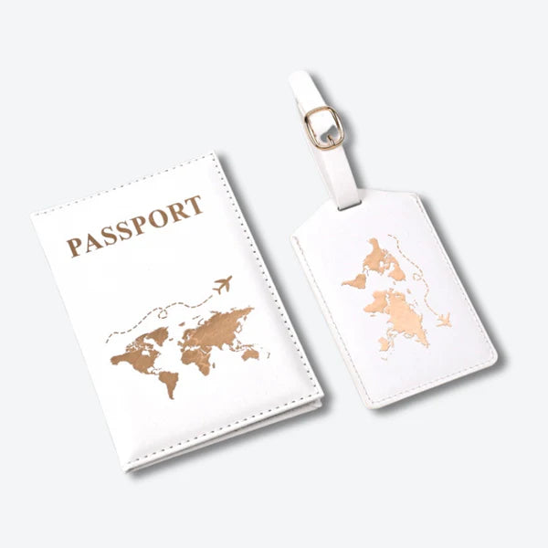 Elegante juego de porta pasaporte y etiqueta para equipaje - Negro