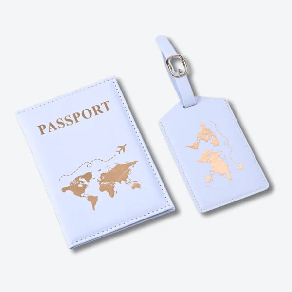 Elegante juego de porta pasaporte y etiqueta para equipaje - Negro