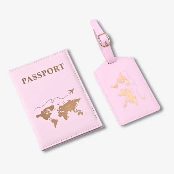 Elegante juego de porta pasaporte y etiqueta para equipaje - Negro