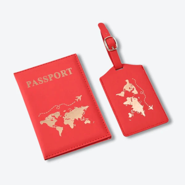 Elegante juego de porta pasaporte y etiqueta para equipaje - Negro